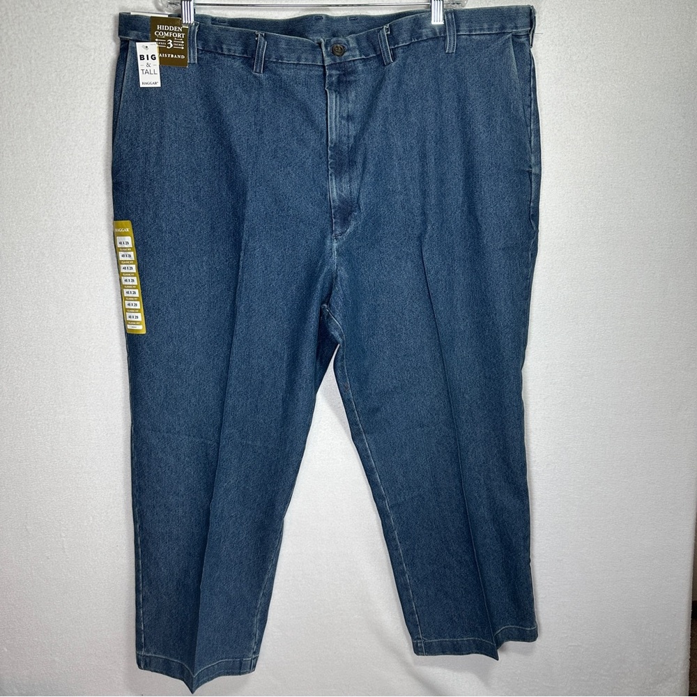 Haggar Premium Stretch Denim Jeans Mens 48 Blue Comfort Fabric Classic Fit New
